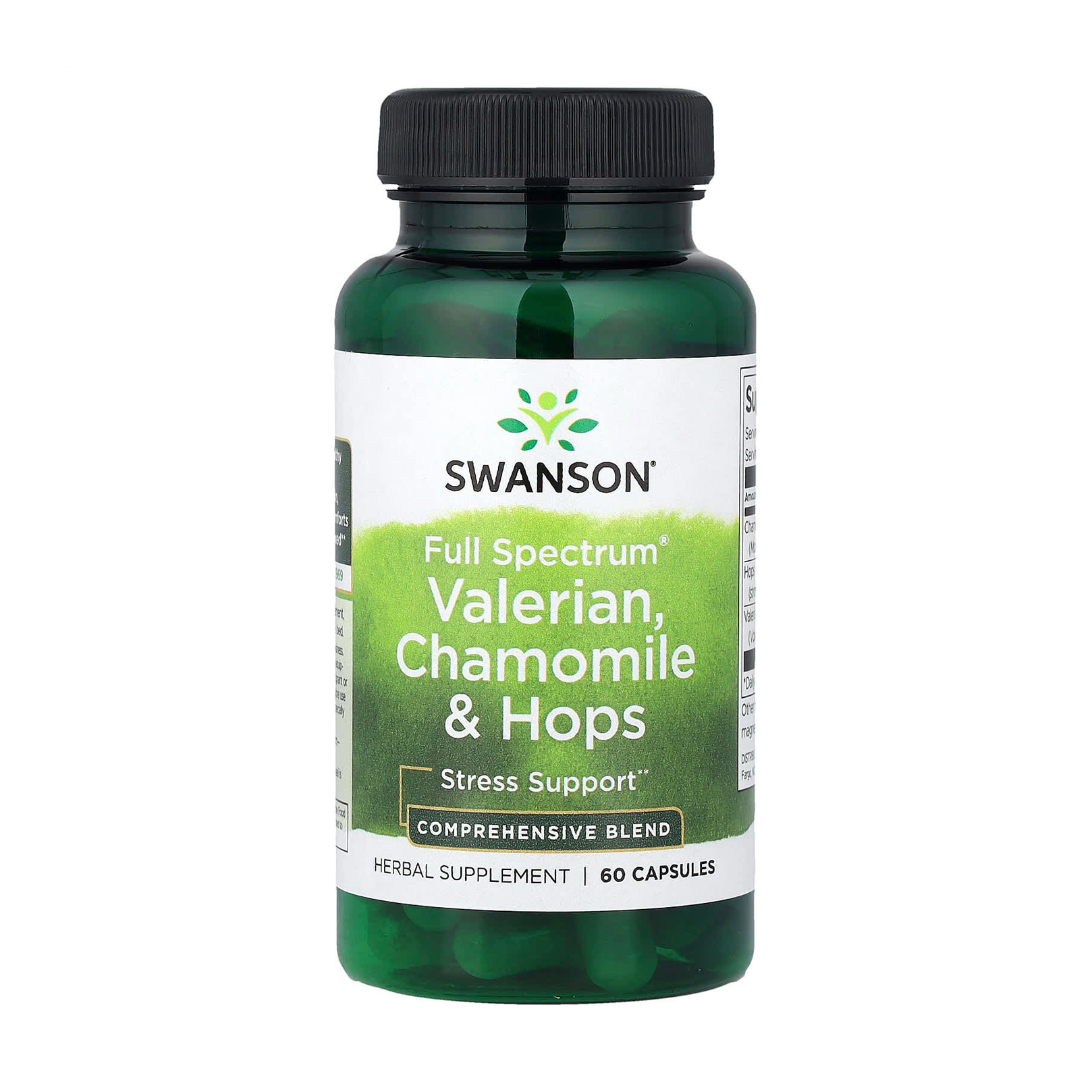 

Валеріана, ромашка і хміль Swanson Full Spectrum Valerian, Chamomile & Hops, 60 капсул