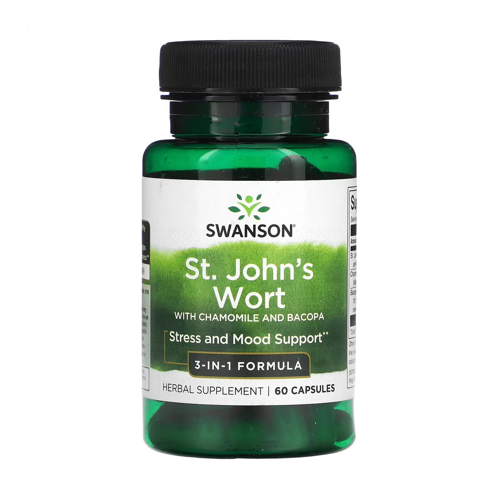 

Звіробій Swanson St. John's Wort With Chamomile And Bacopa з ромашкою та бакопою, 60 капсул