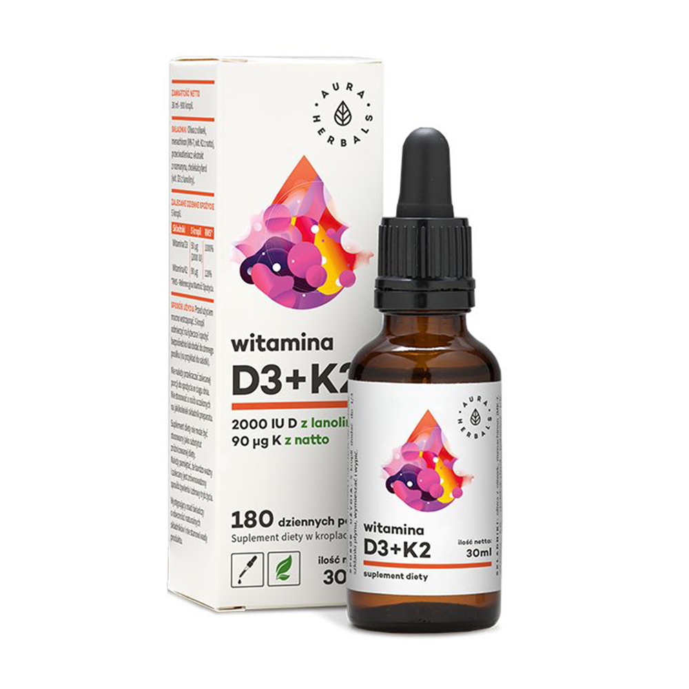 

Уцінка! Вітамін Д3 та K2 Aura Herbals Vitamin D3 2000 МО + K2 90 мкг, в краплях, 30 мл