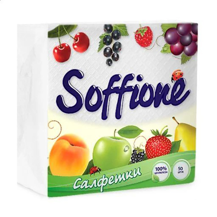 

Паперові серветки Soffione білі, 1-шарові, 24*24 см, 100 шт