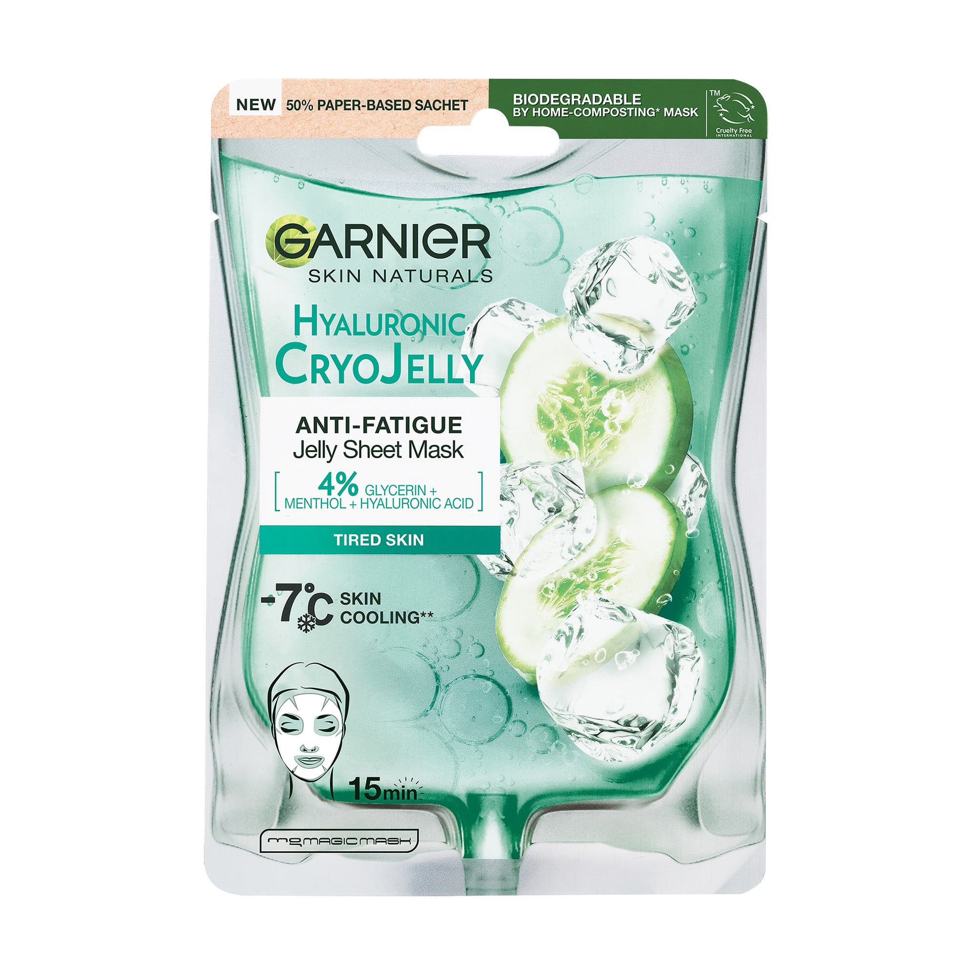 

Гіалуронова тканинна маска-желе для обличчя GARNIER Skin Naturals Hyaluronic Cryo Jelly з ефектом охолодження та зволоження, 27 г