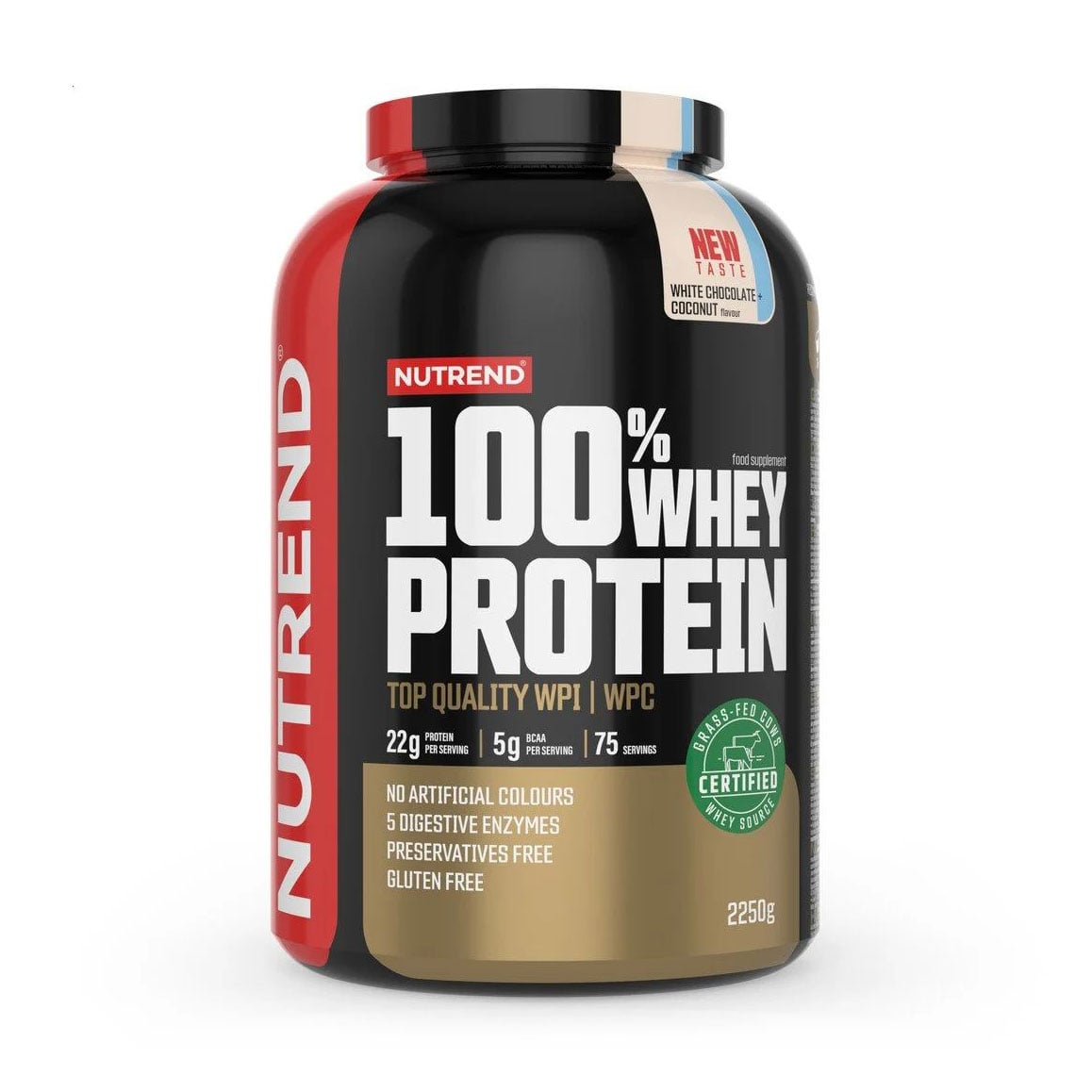 

Протеїн Nutrend 100% Whey Protein Білий шоколад + кокос, в порошку, 2.25 кг