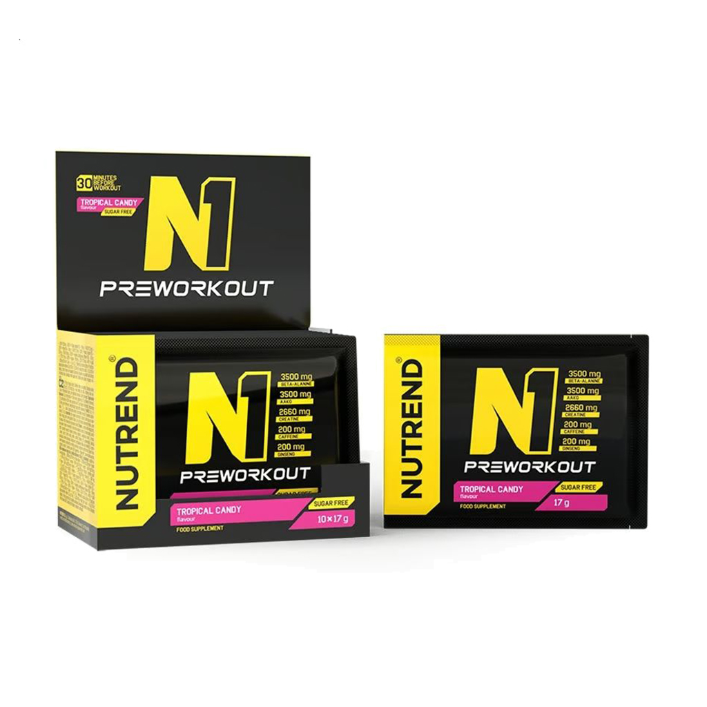 

Уцінка! Передтренувальний комплекс Nutrend N1 Preworkout Тропічні цукерки, в порошку, 10*17 г