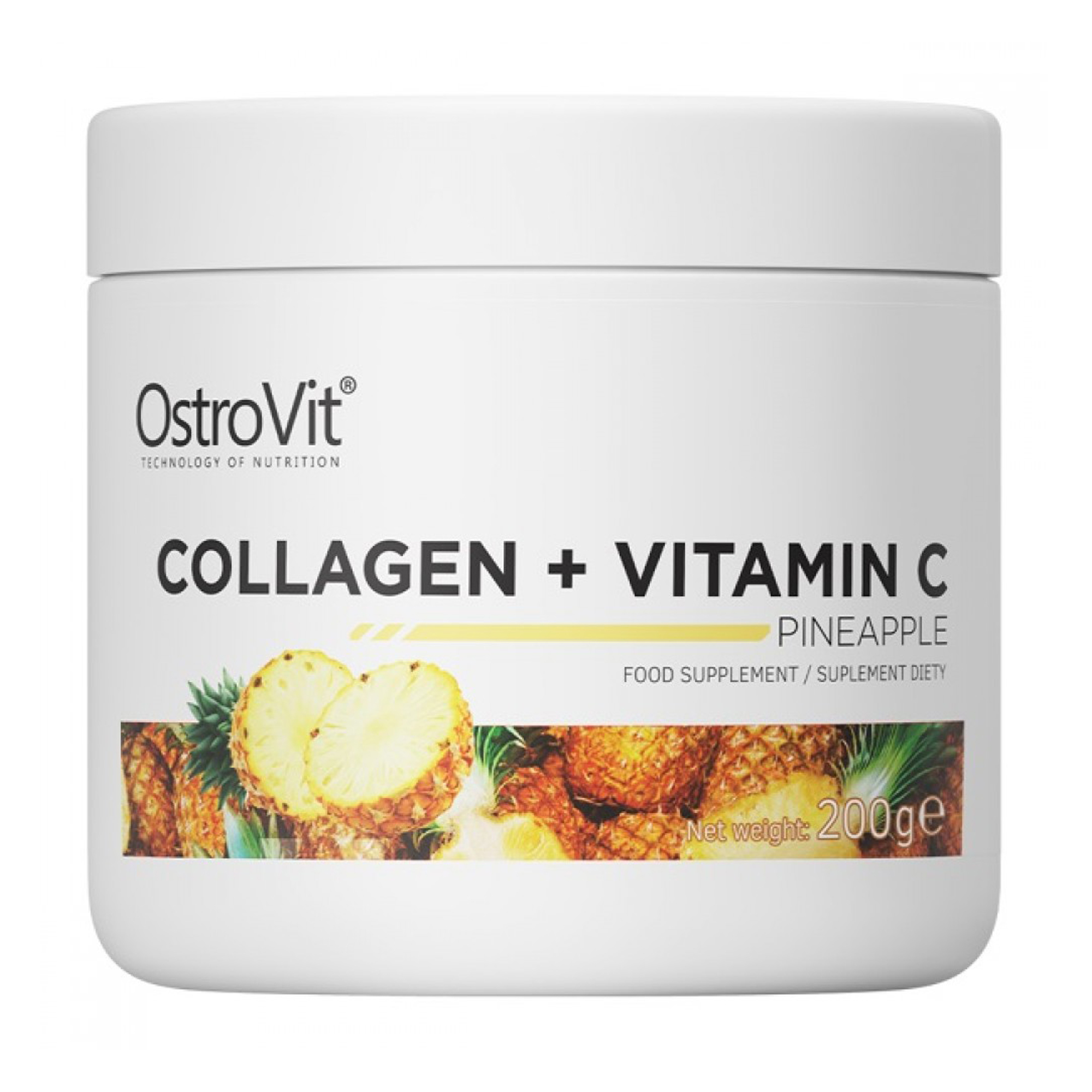 

Колаген та вітамін С OstroVit Collagen + Vitamin C, зі смаком ананаса, в порошку, 200 г