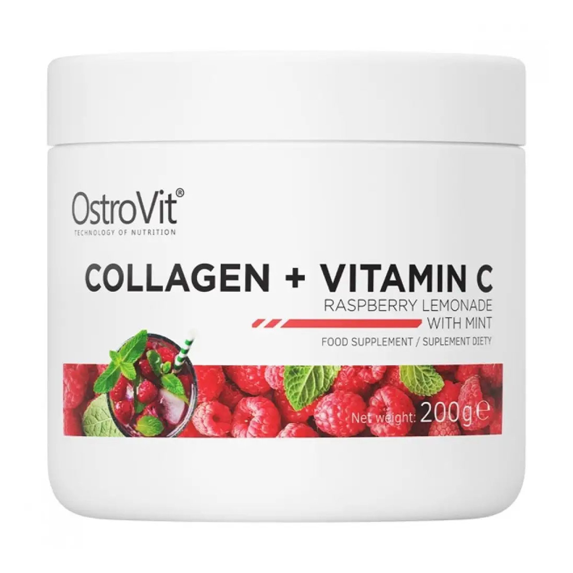 

Колаген та вітамін С OstroVit Collagen + Vitamin C, зі смаком малинового лимонаду з м'ятою, в порошку, 200 г