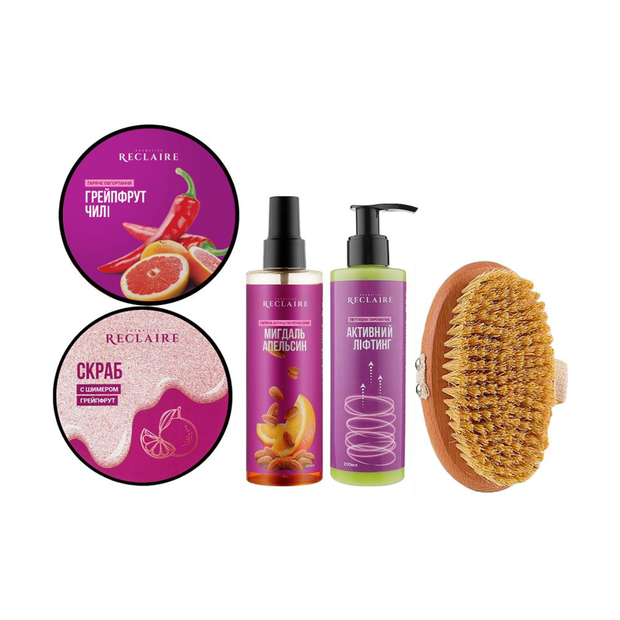 

Уцінка! Набір для тіла Reclaire Мегабокс для підтягування шкіри та проти целюліту, 5 предметів