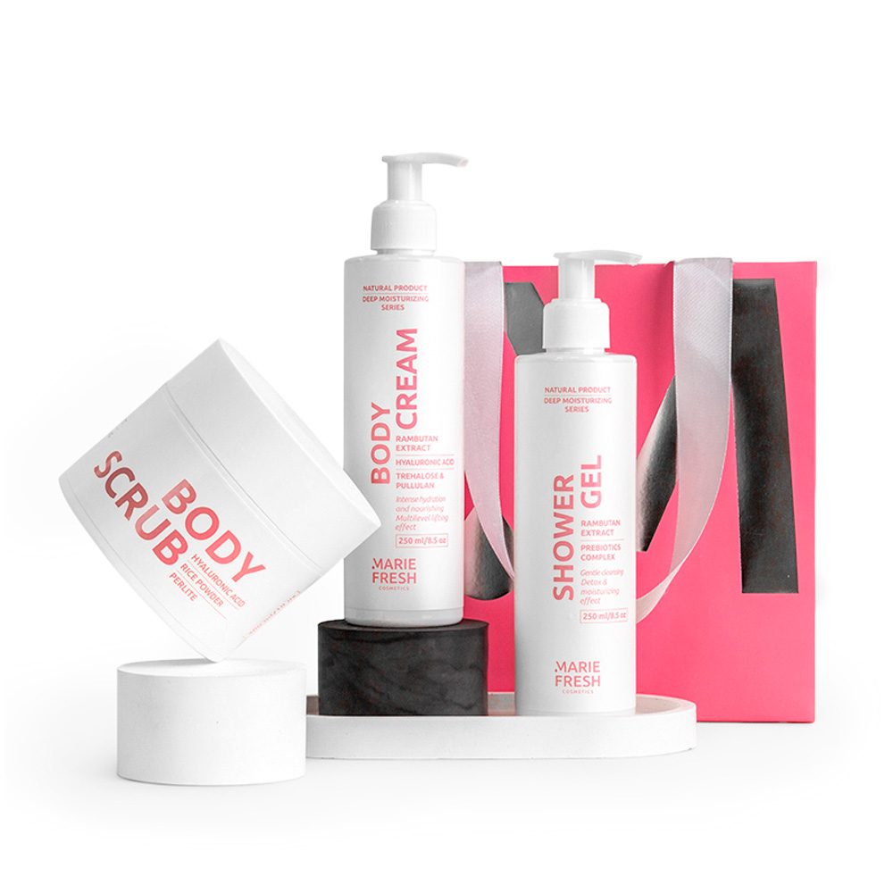 

Подарунковий набір для тіла Marie Fresh Cosmetics Deep Moisturizing (скраб, 300 мл + крем, 250 мл + гель для душу, 250 мл)