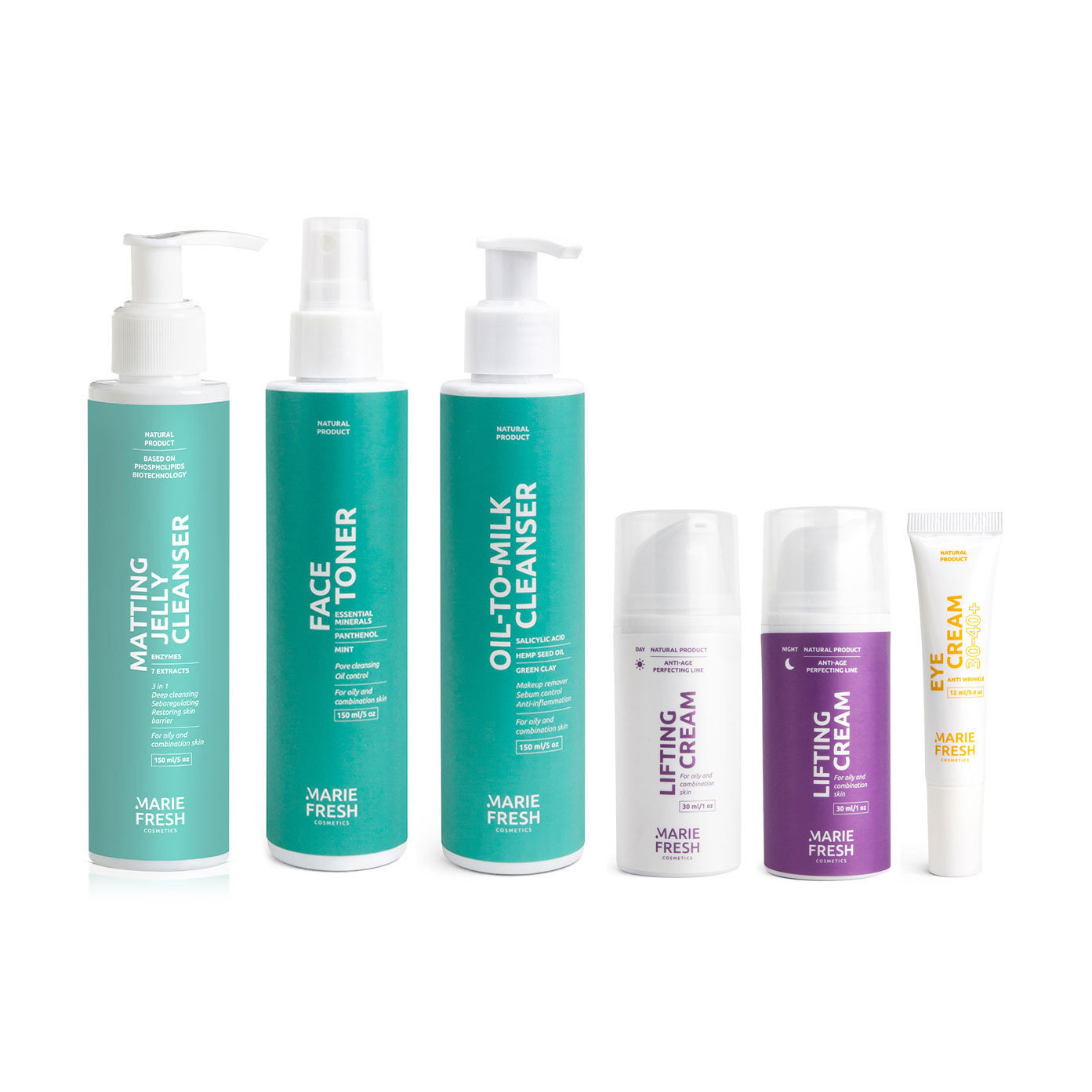 

Уцінка! Набір Marie Fresh Cosmetics Комплексний догляд за зрілою, жирною та комбінованою шкірою обличчя, 6 продуктів (з гелем)