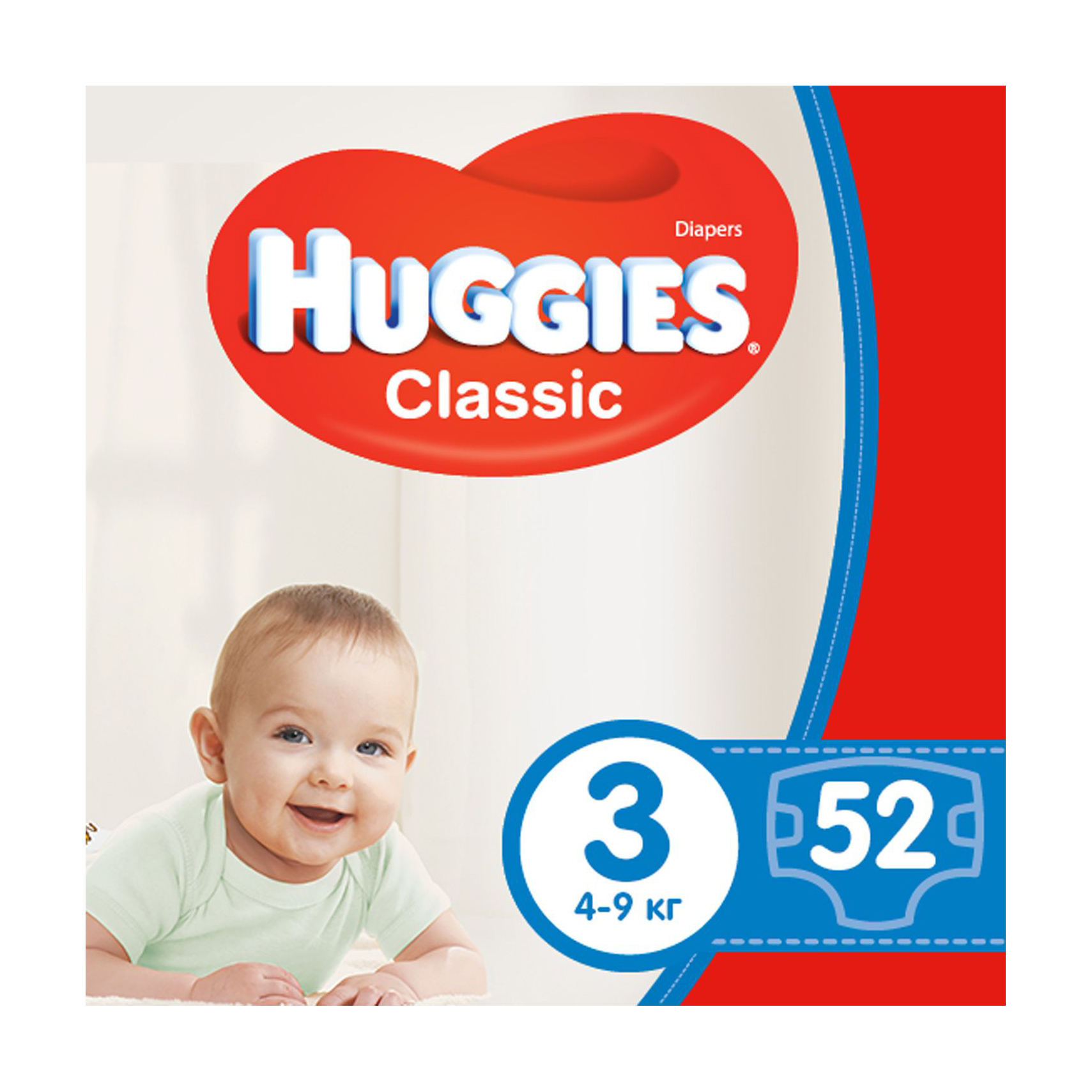 

Підгузки Huggies Classic розмір 3 (4-9 кг), на липучках, 52 шт