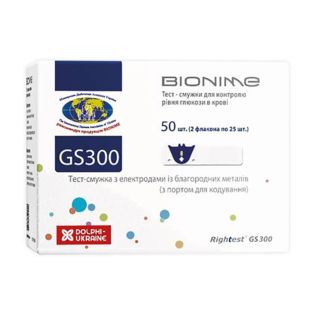 

Уцінка! Тест-смужки для глюкометра Bionime Rightest GS300, 50 шт