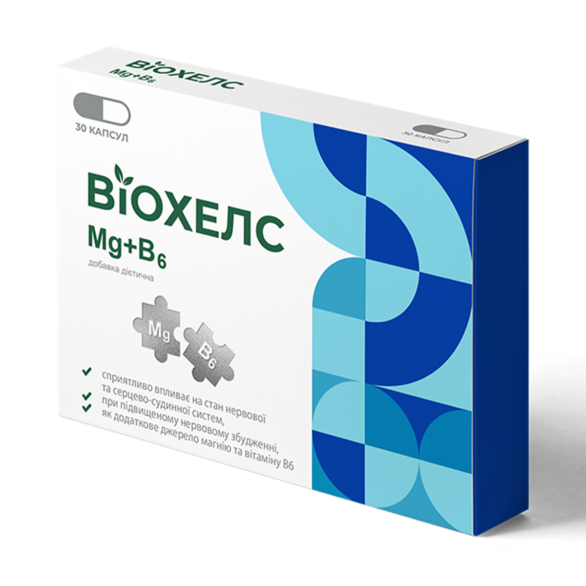 

Магній та вітамін В6 ВіоХелс Magnesium With Vitamin B6, 30 капсул