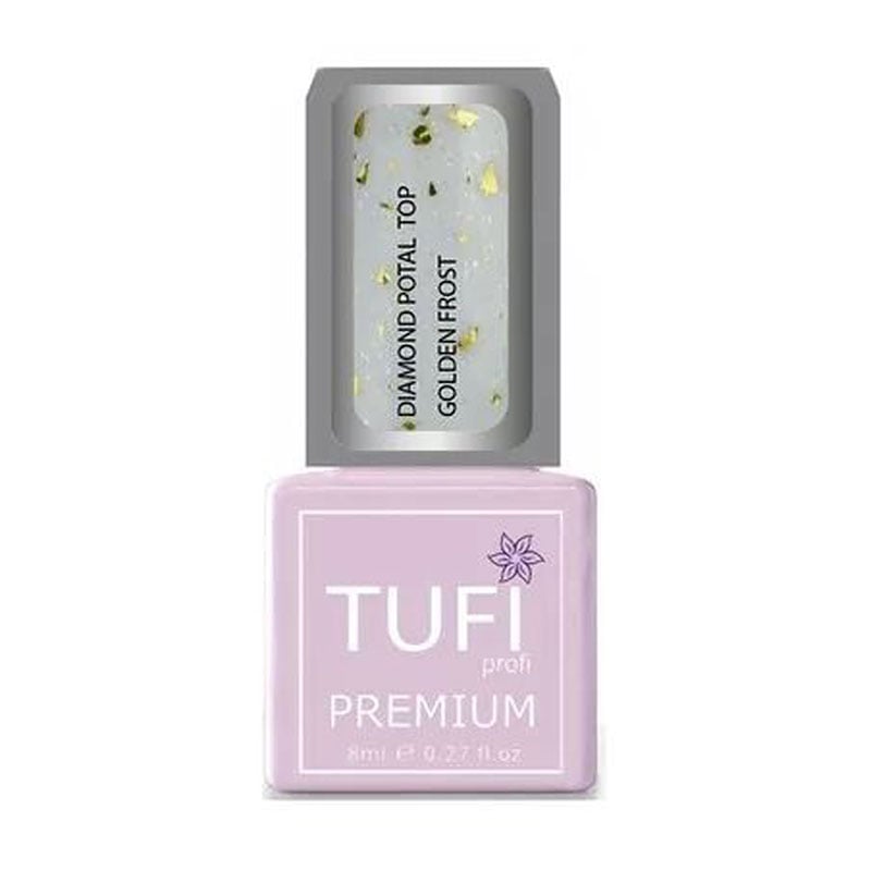 

Уцінка! Топ для гель-лаку Tufi Profi Premium Diamond Potal Top з поталлю та шимером, Золотий іній, 8 мл