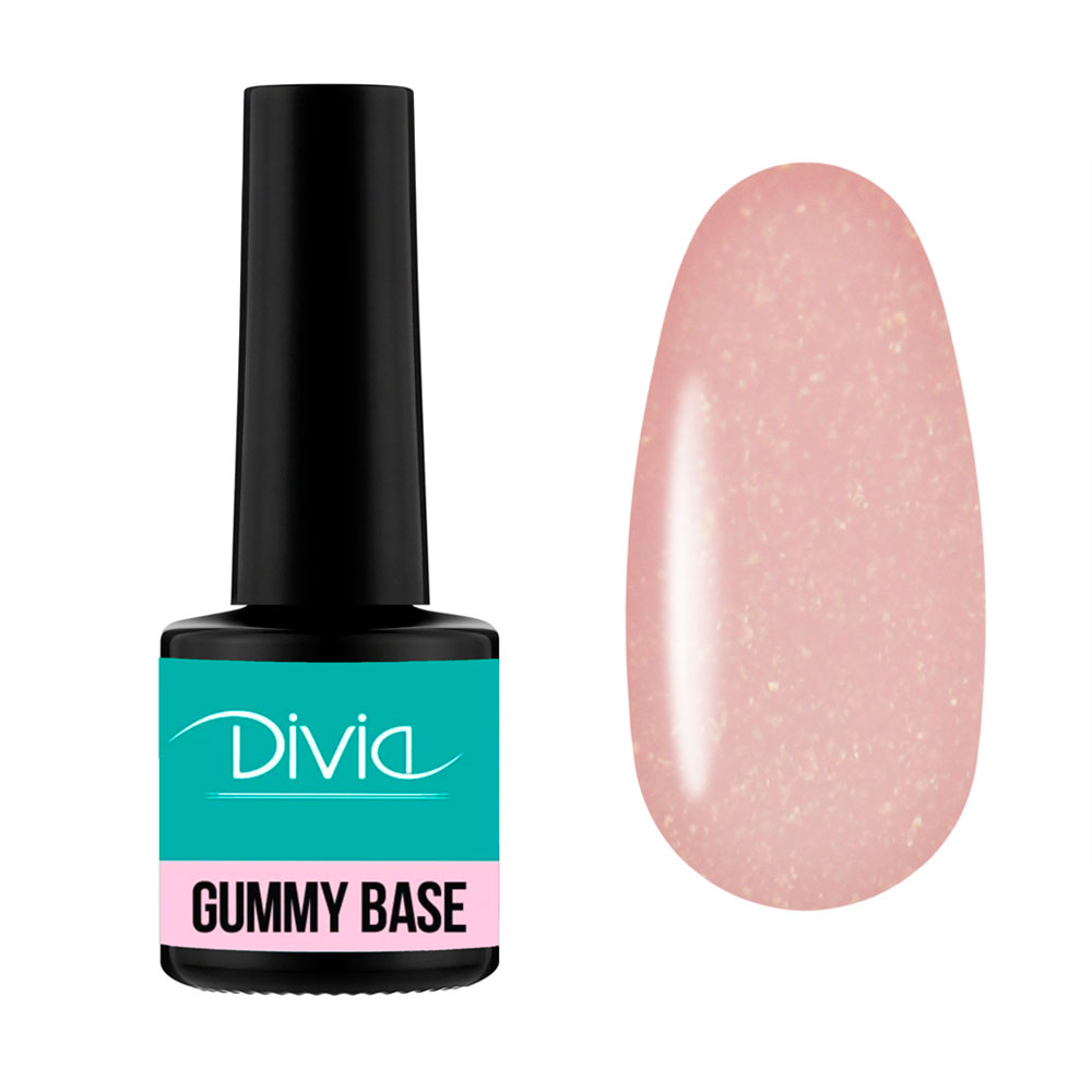 

Камуфлювальна база для гель-лаку Divia Gummy Base Di1007, GB06 Natural Shimmer Peach, 8 мл