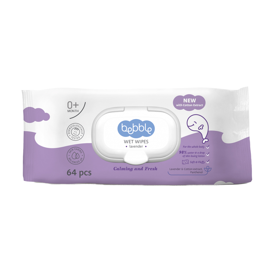 

Дитячі вологі серветки Bebble Wet Wipes Лаванда, 64 шт