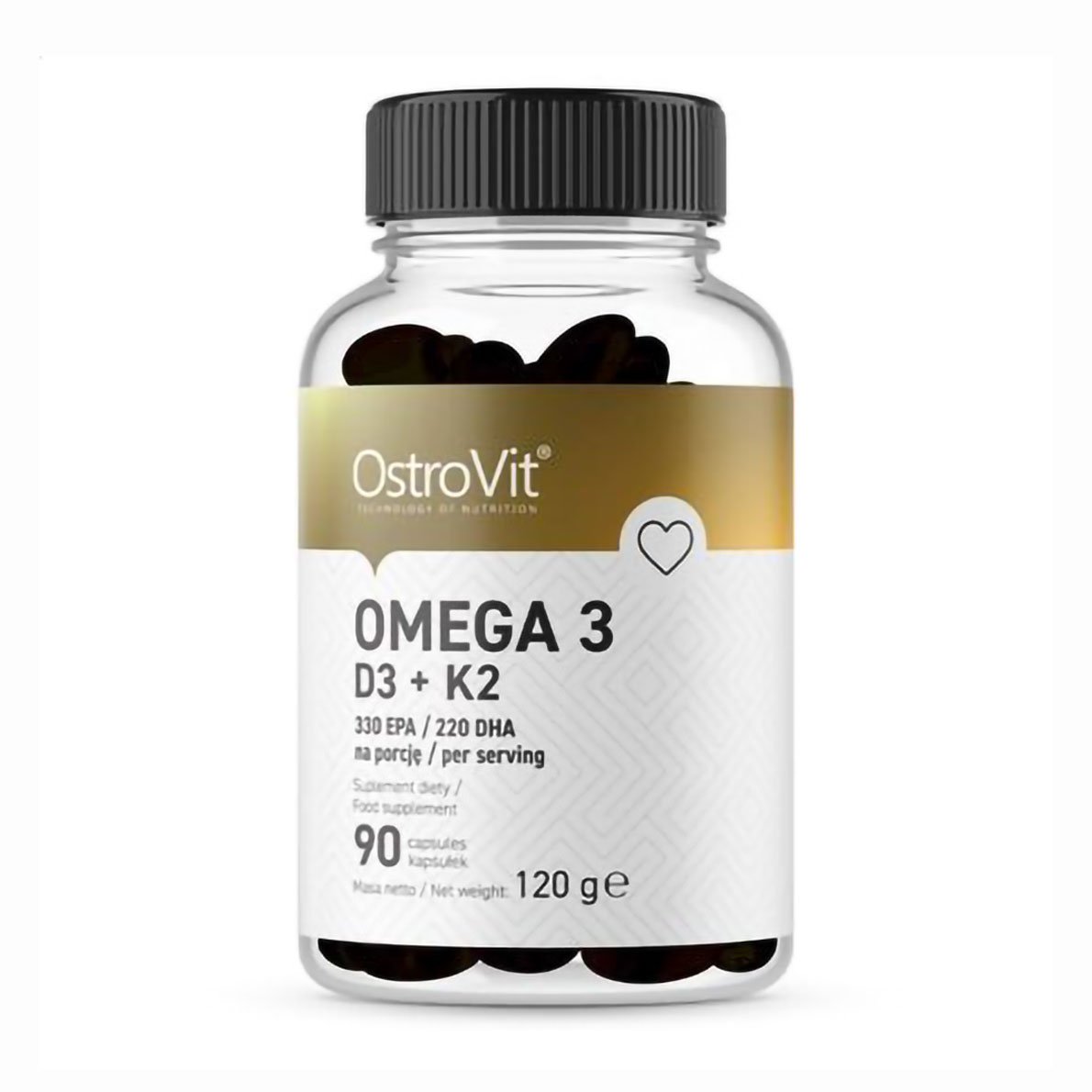 

Омега 3 з вітамінами D3 та K2 OstroVit Omega 3 D3 + K2, 90 капсул
