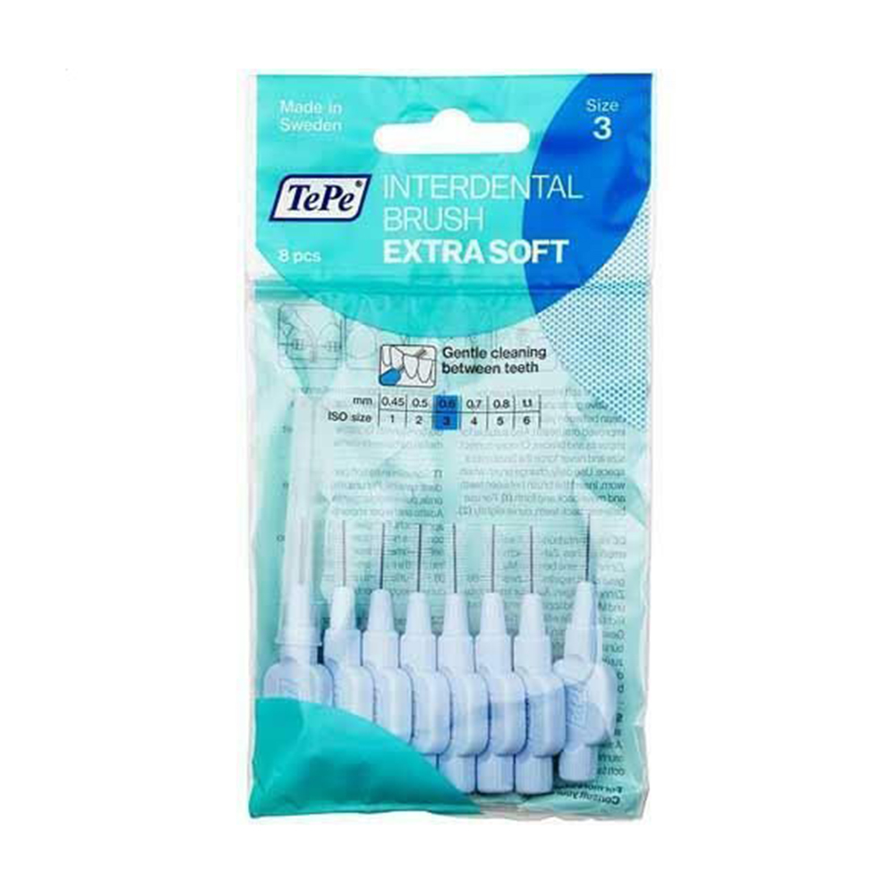 

Міжзубні йоржики TePe Extra Soft Interdental Brush, 0.6 мм, розмір 3, блакитні, 8 шт
