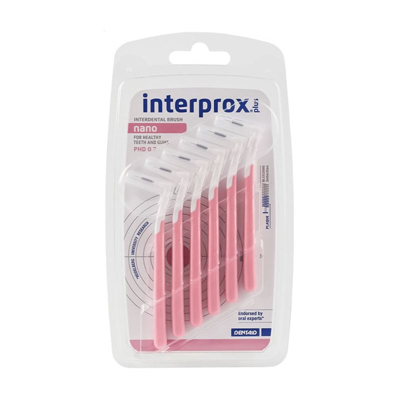 

Міжзубні щітки Dentaid Interprox Plus Nano, рожеві, 0.7 мм, 6 шт