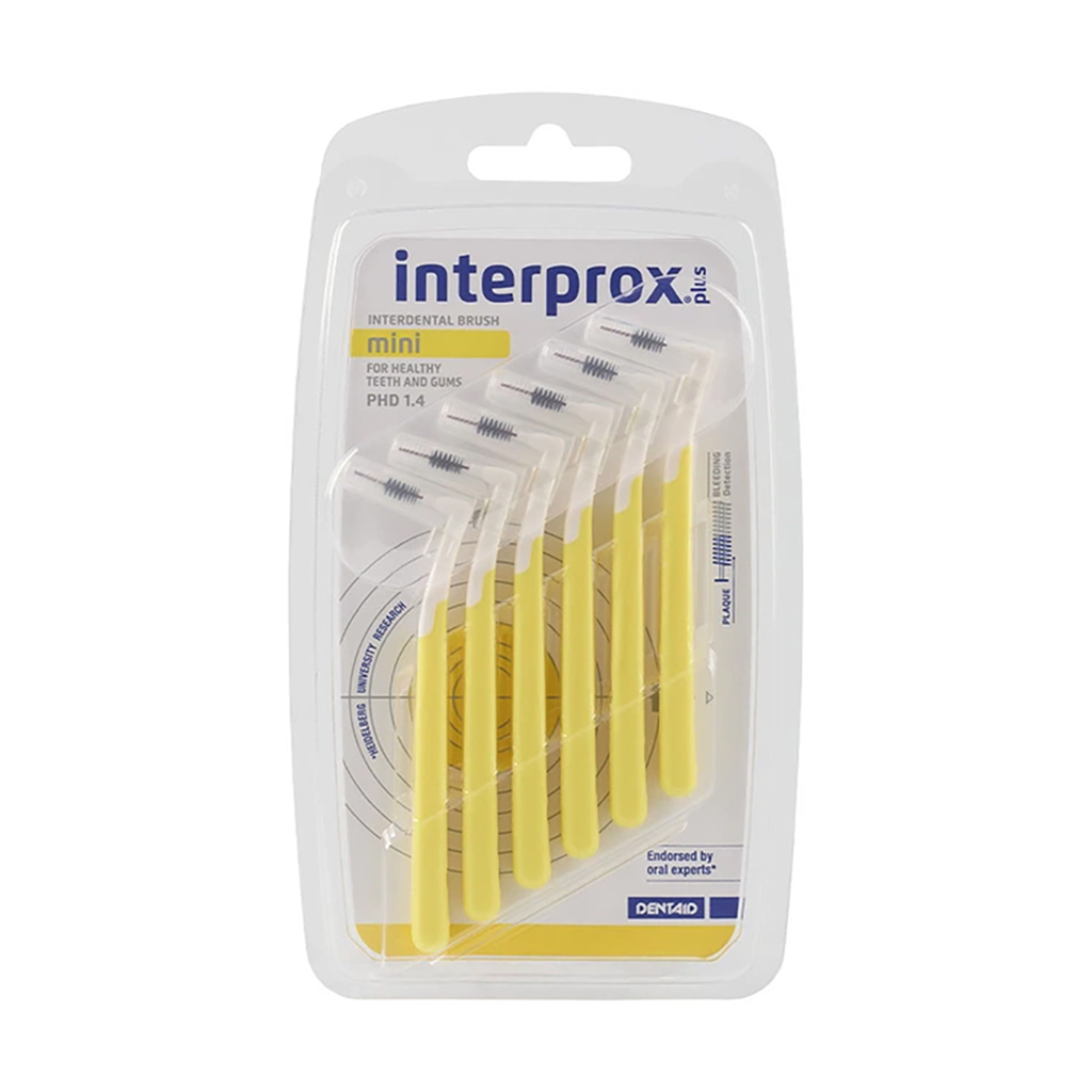 

Міжзубні щітки Dentaid Interprox Plus 2G Mini, жовті, 1.4 мм, 6 шт