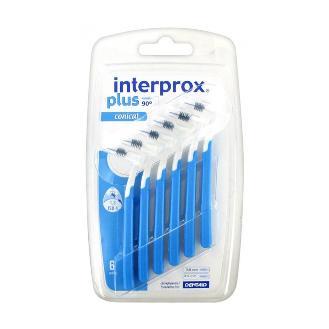 

Міжзубні щітки Dentaid Interprox Plus Conical, блакитні, 1.3 мм, 6 шт