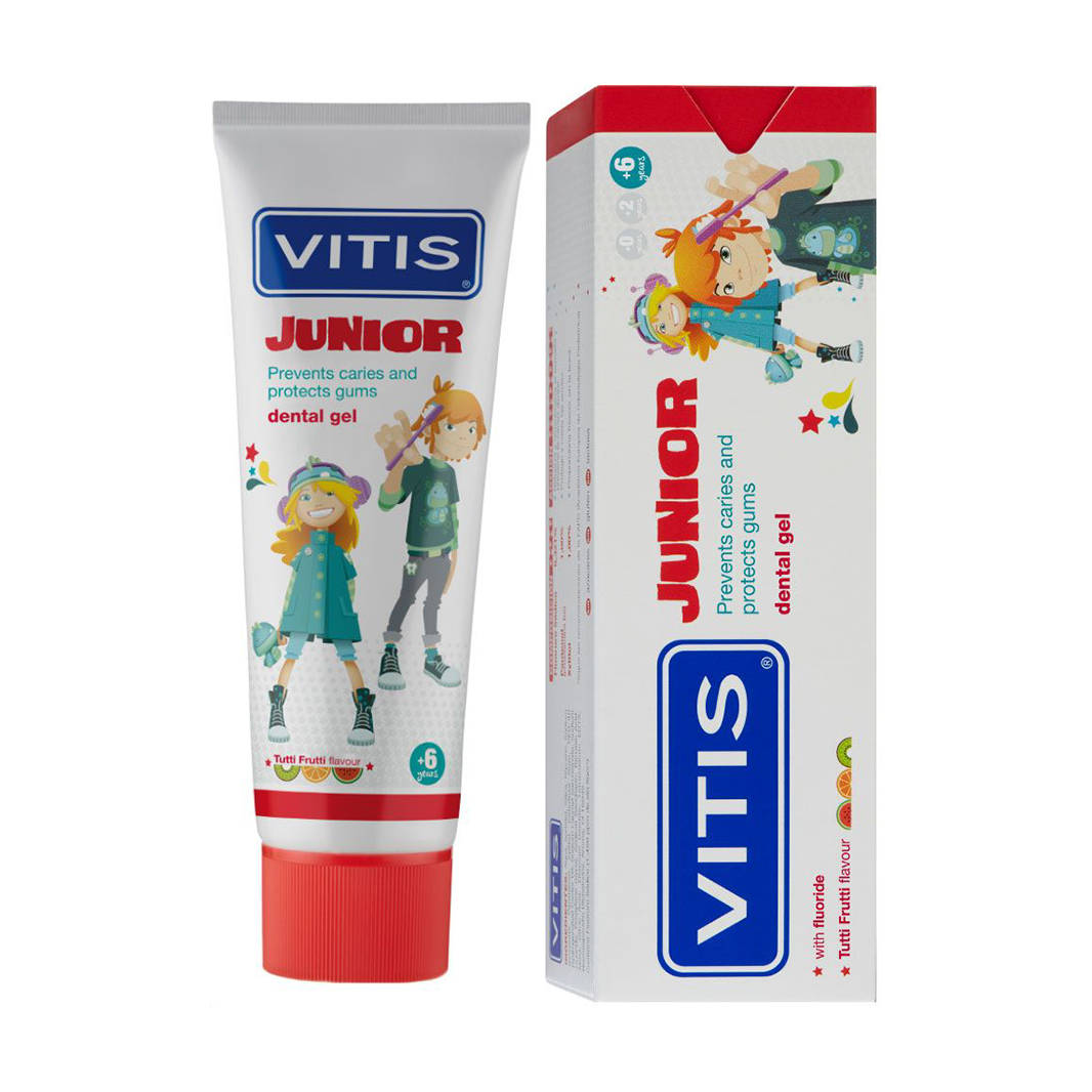 

Дитяча зубна гель-паста Dentaid Vitis Junior Dental Gel, від 6 років, зі смаком тутті фрутті, 75 мл