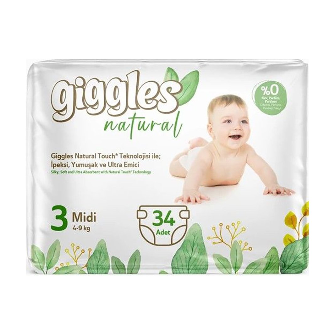 

Підгузки Giggles Natural розмір 3 Midi (4-9 кг), 34 шт