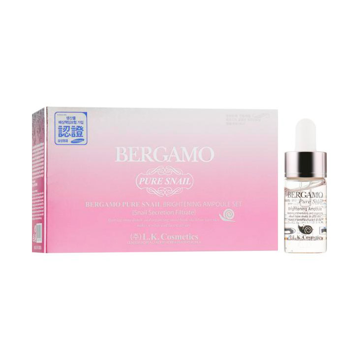 

Уцінка! Набір сироваток для обличчя Bergamo Pure Snail Brightning Ampoule з муцином равлика та ніацинамідом, 4*13 мл