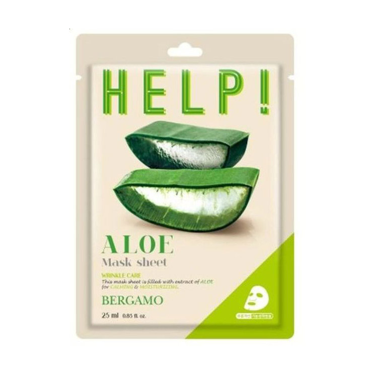 Акція на Тканинна маска для обличчя Bergamo HELP! Aloe Mask Sheet з екстрактом алое, 25 мл від Eva