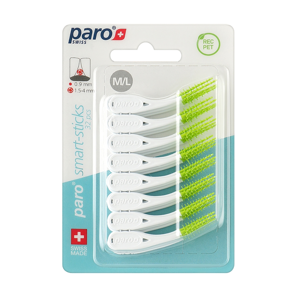 

Безметалові міжзубні щітки Paro Swiss Smart-sticks світло-зелені, розмір M/L, 32 шт