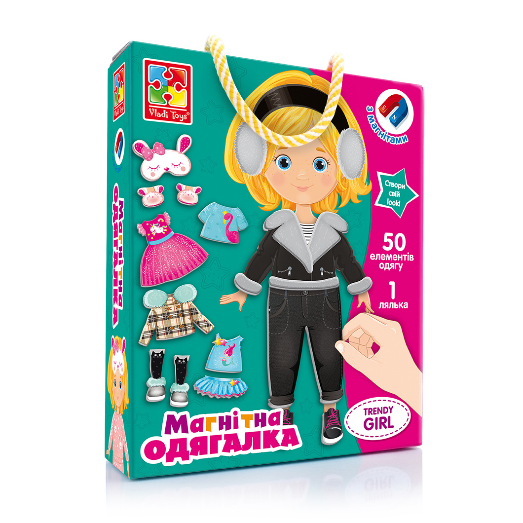 

Магнітна гра-одягалка Vladi Toys Trendy Girl 1 лялька, 50 елементів одягу, від 3 років (VT3702-23)