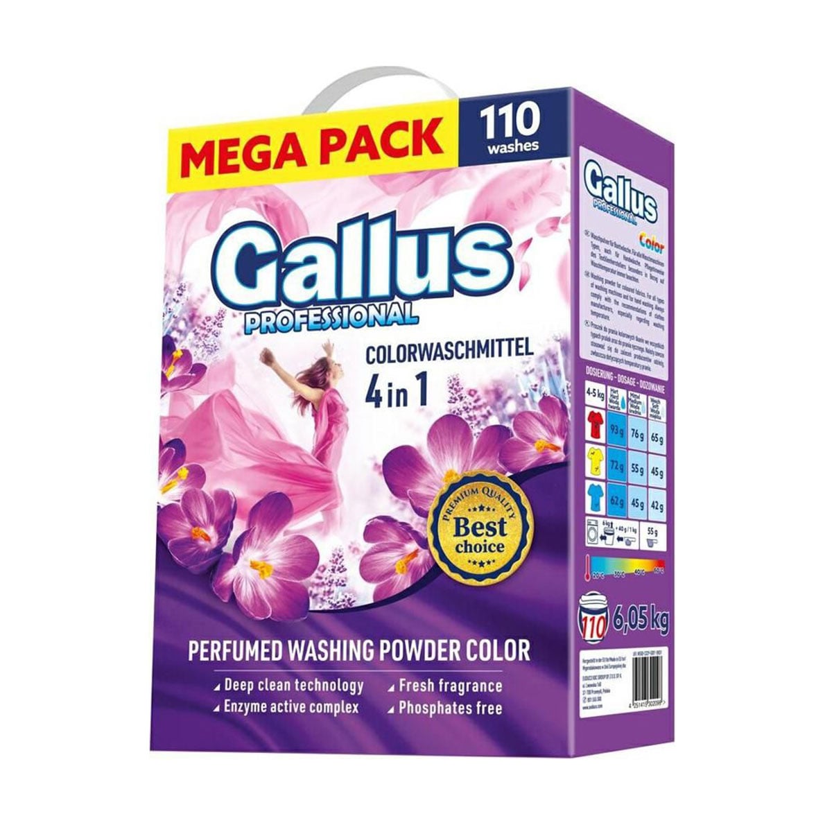 

Уцінка! Пральний порошок Gallus Professional Color 4 в 1 для кольорових речей, 110 циклів прання, 6.05 кг