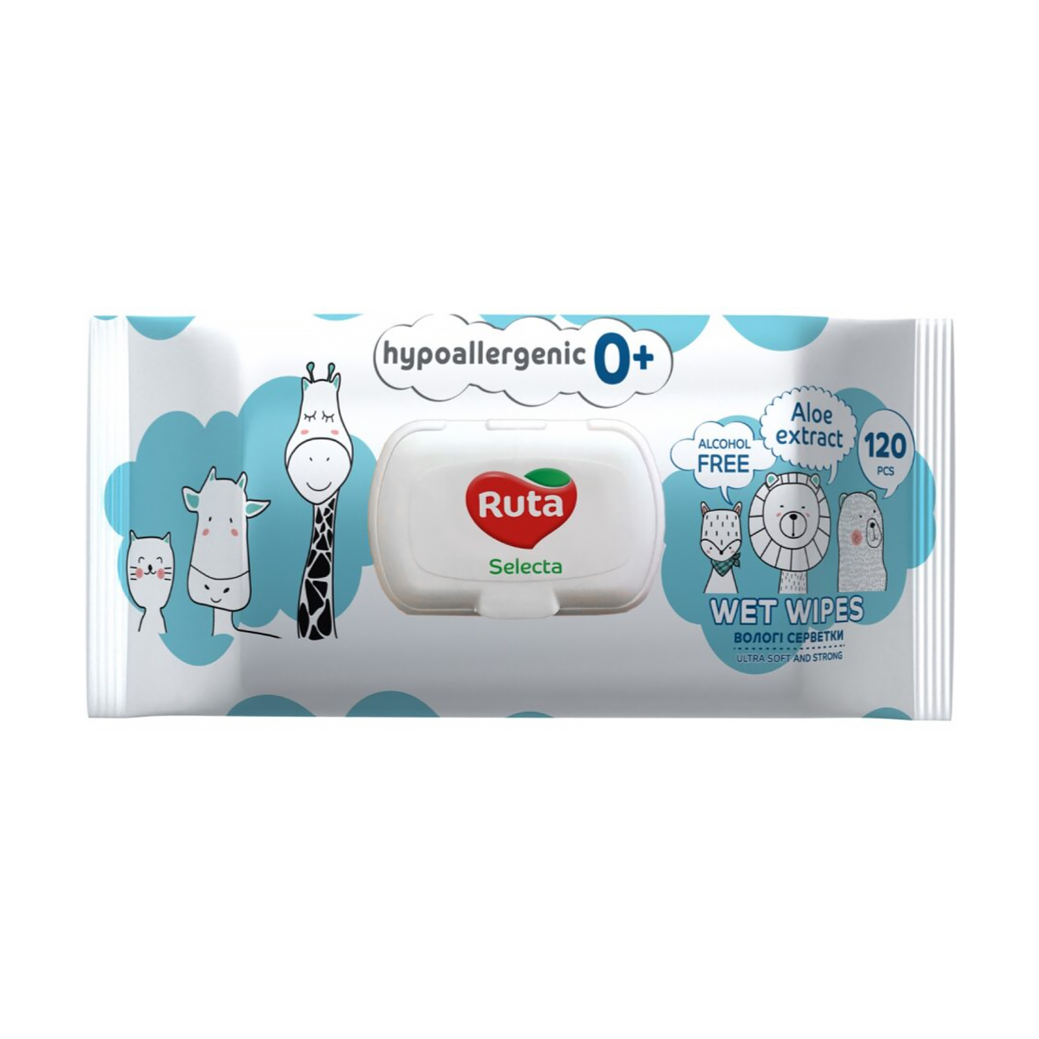 

Дитячі вологі серветки Ruta Selecta з клапаном, 120 шт