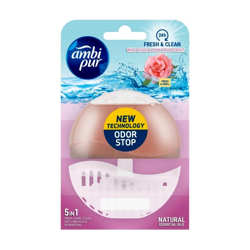 

Гелевий туалетний блок Ambi Pur Fresh & Clean Дика троянда та грейпфрут, 55 мл