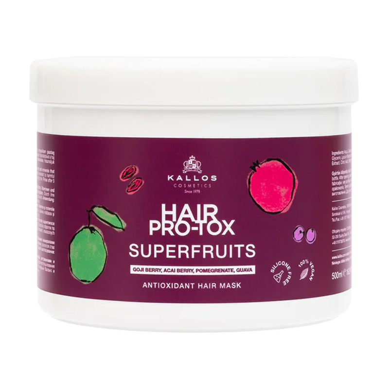 

Уцінка! Антиоксидантна маска для волосся Kallos Cosmetics Hair Pro-Tox Superfruits Hair Mask з ягодами годжі, ягодами асаї, гранатом та гуавою, 500 мл