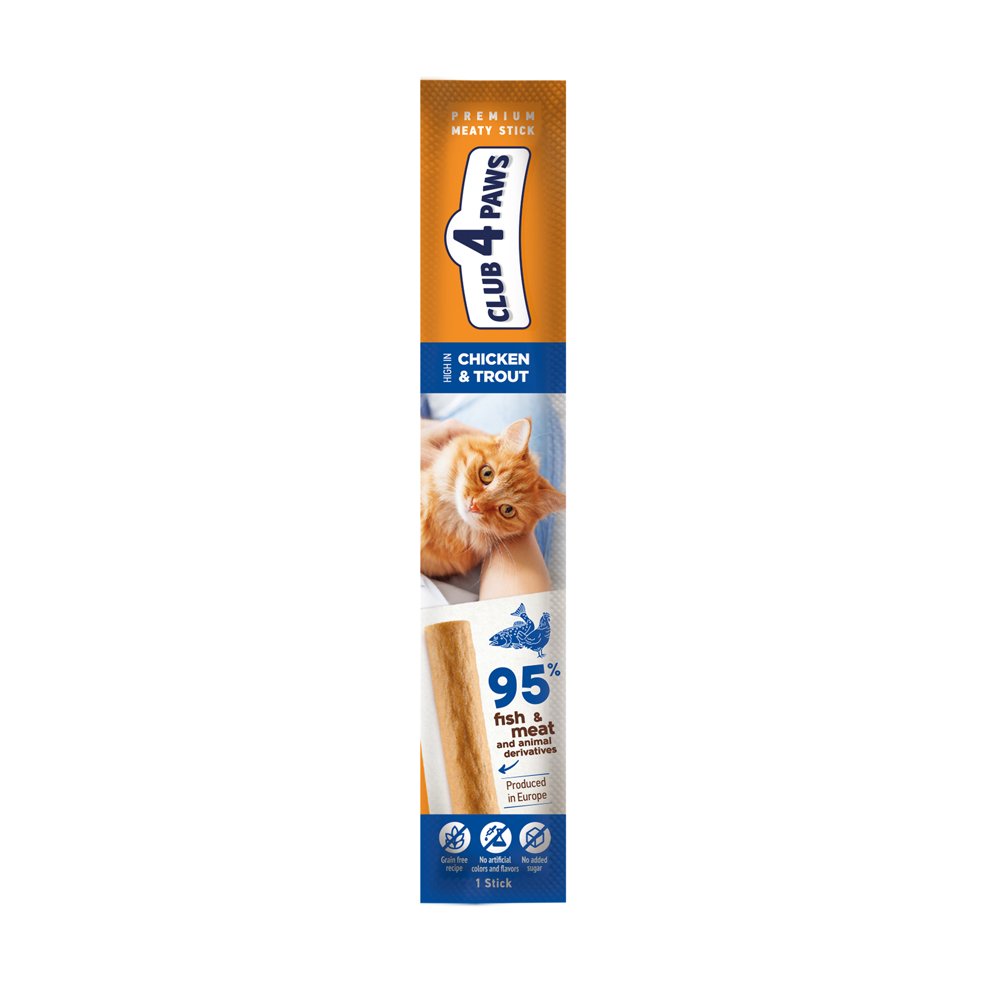 Ласощі для кішок Club 4 Paws Premium Meat Stick, з куркою та фореллю, 5 г