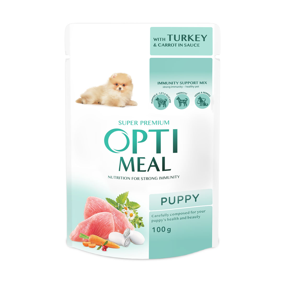 

Вологий корм для цуценят Optimeal Super Premium Puppy, з індичкою та морквою в соусі, 100 г