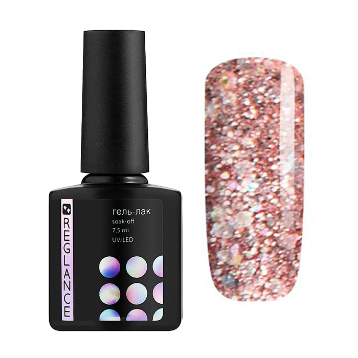 

Уцінка! Гель-лак для нігтів Reglance Gel Polish 064 Ніжно-рожевий з різнокольоровими блискітками, 7.5 мл