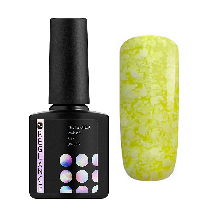 

Гель-лак для нігтів Reglance Gel Polish 187 Жовто-салатовий з білими пластівцями, 7.5 мл