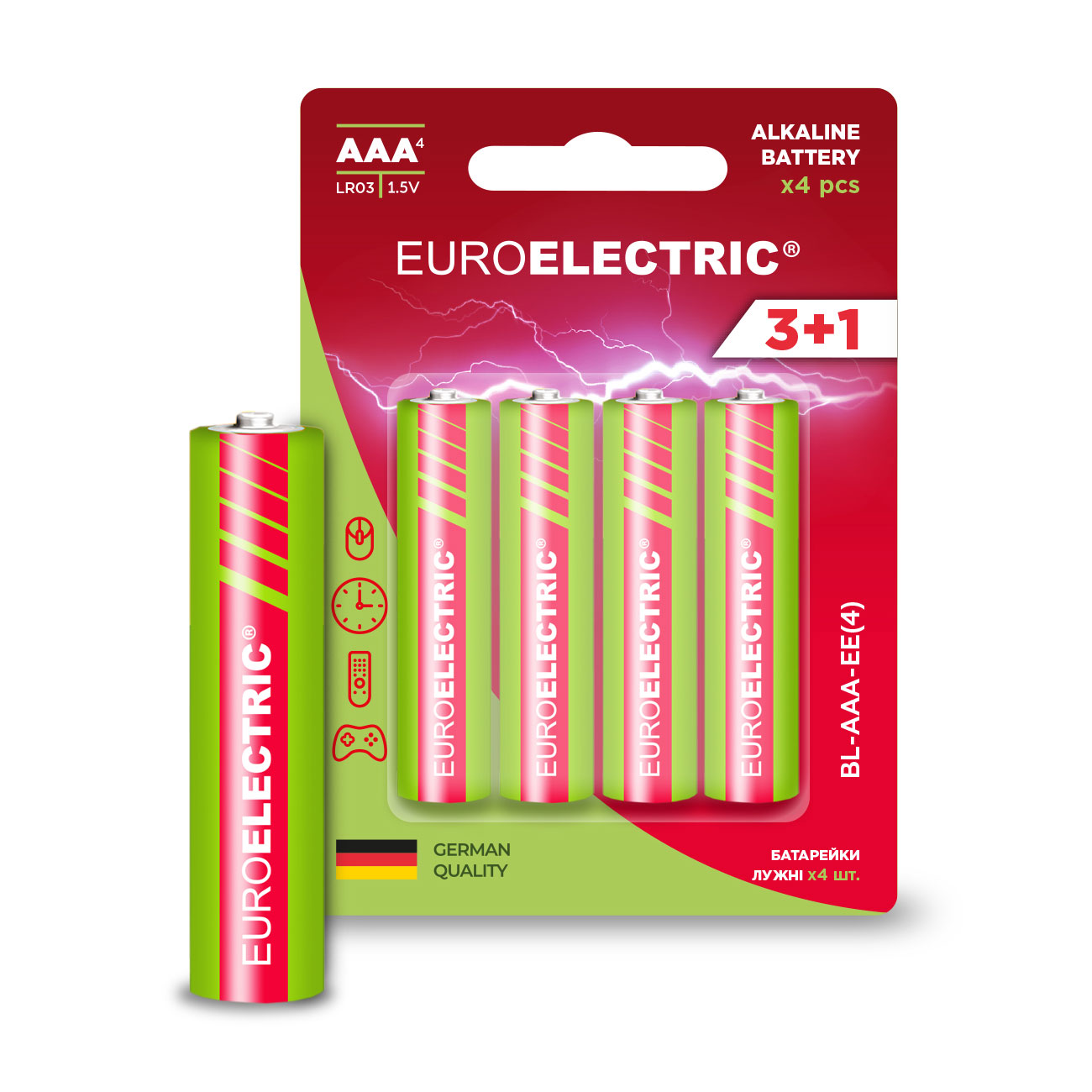 

Лужна батарейка Euroelectric AAA LR03, 1.5V, 4 шт