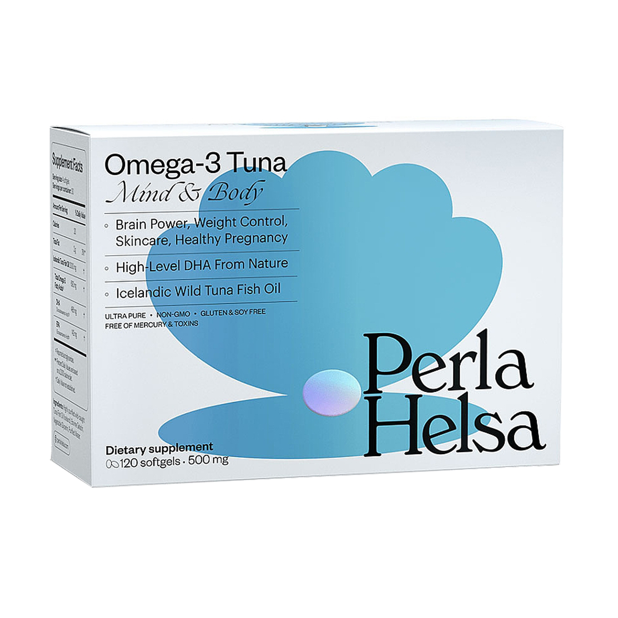

Уцінка! Омега-3 Perla Helsa Omega-3 Tuna Mind & Body з тунця, з DHA-формулою, 500 мг, 120 капсул