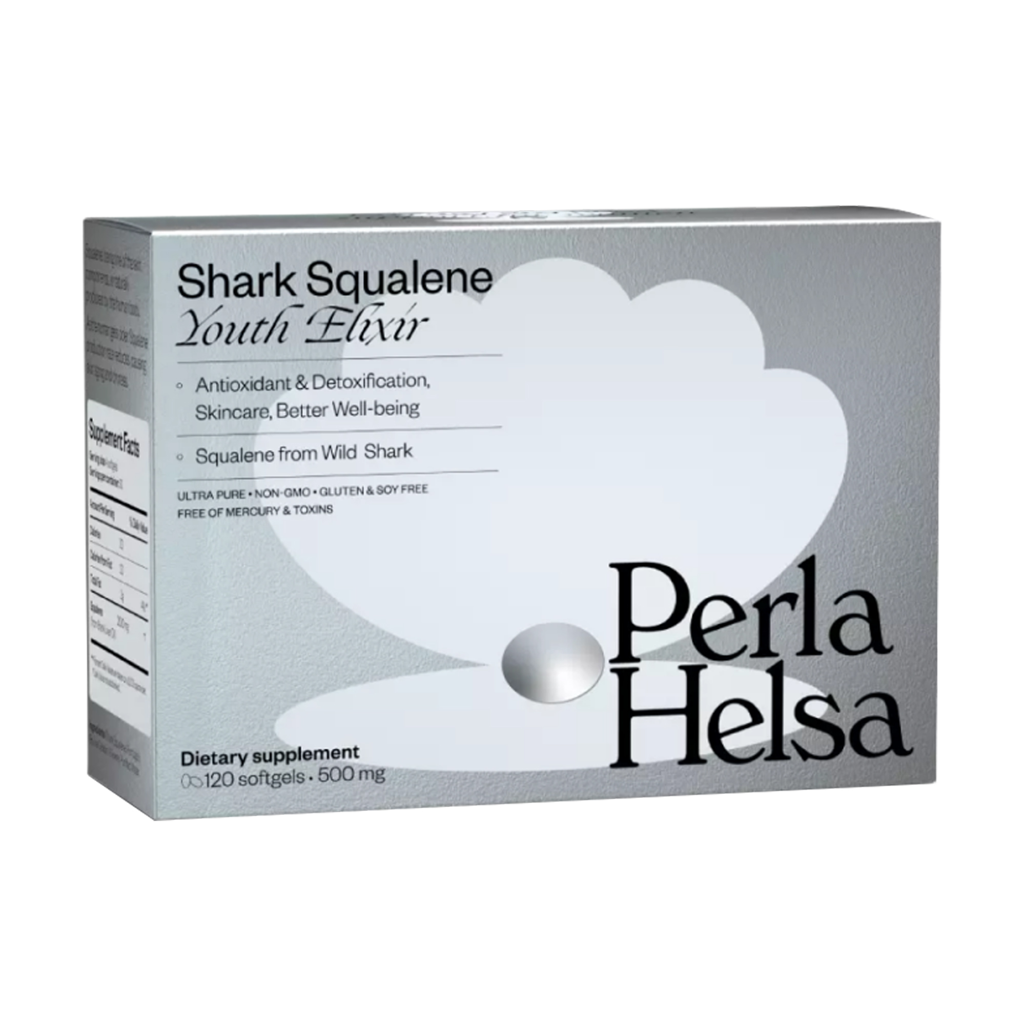 

Еліксир молодості, сквален Perla Helsa Shark Squalene Youth Elixir 500 мг, 120 капсул