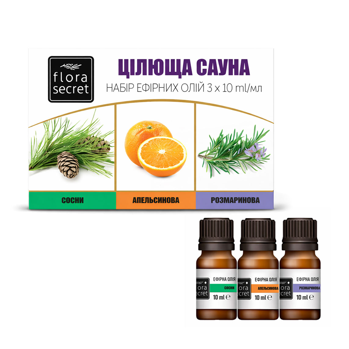 

Набір ефірних олій Flora Secret Цілюща сауна, 3*10 мл