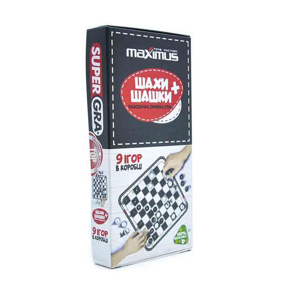 

Настільна гра Maximus Шахи + Шашки, 9 ігор в коробці, від 3 років (5476)