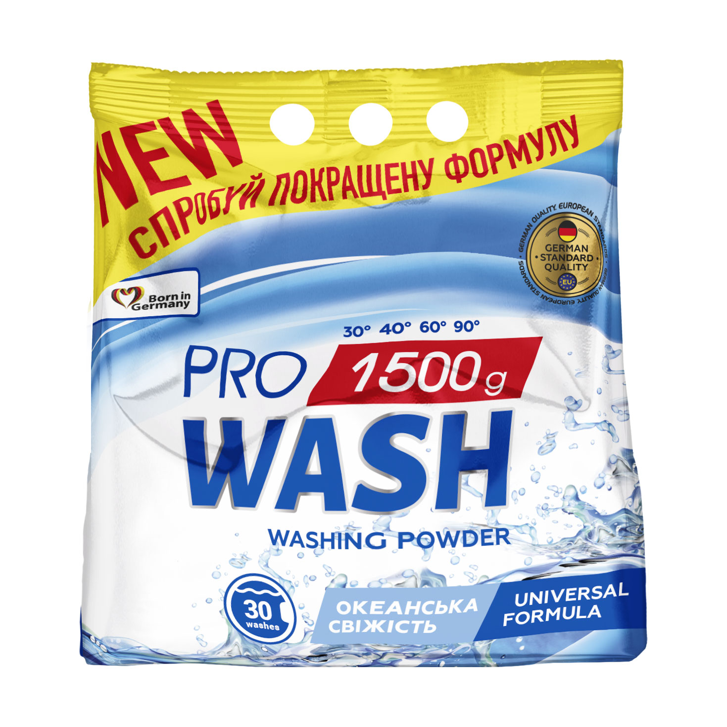 

Уцінка! Пральний порошок Pro Wash універсальний Океанська свіжість, 30 циклів прання, 1.5 кг