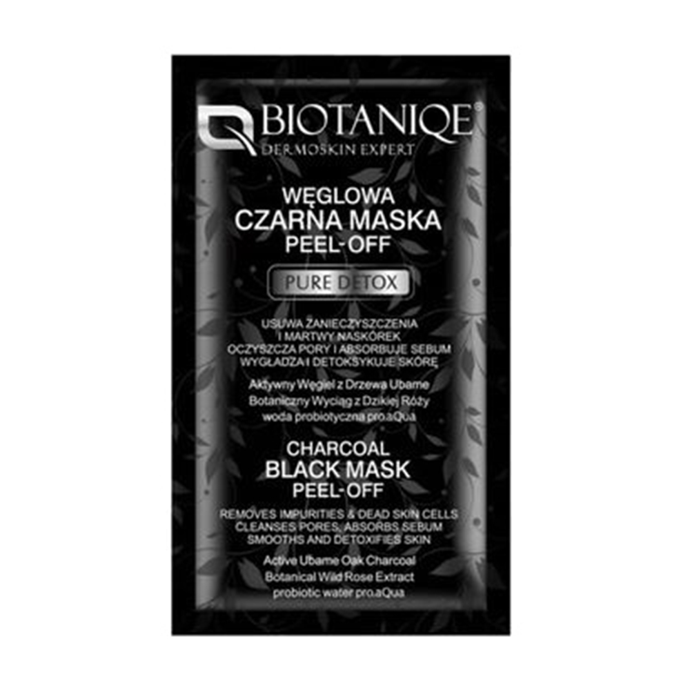 Акція на Маска-плівка для обличчя Biotaniqe Pure Detox Charcoal Black Peel-Off Mask з активованим вугіллям, 8 мл від Eva