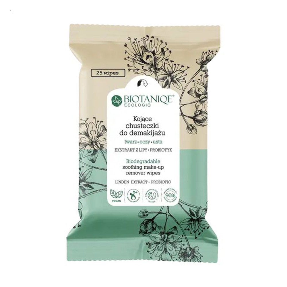 

Вологі серветки для зняття макіяжу Biotaniqe Ecologiq Soothing Make-Up Remover Wipes заспокійливі, 25 шт