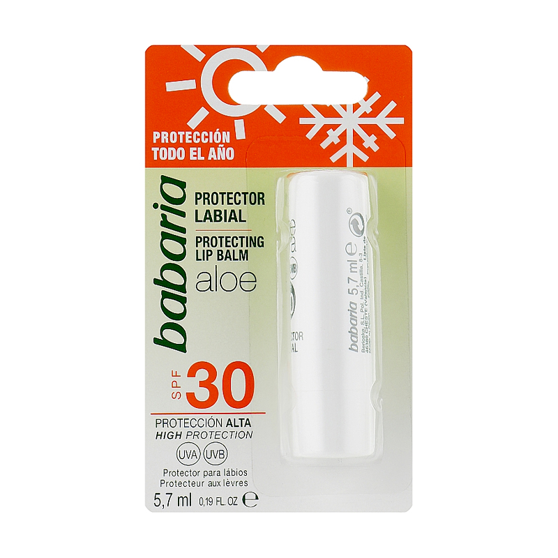 

Захисний бальзам для губ Babaria Aloe Lip Balm, SPF 30, з алое вера, 5.7 мл