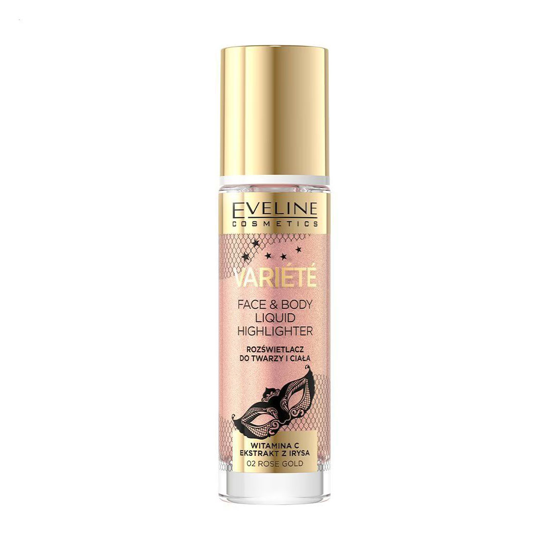 

Уцінка! Рідкий хайлайтер для обличчя та тіла Eveline Cosmetics Variete Face & Body Liquid Highlighter 02 Rose Gold, 30 мл