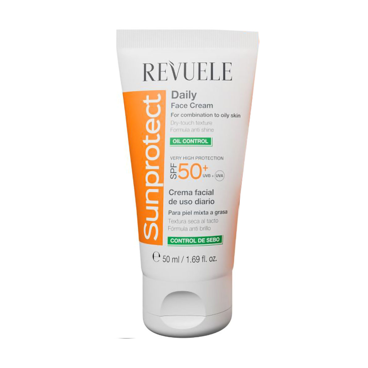 

Уцінка! Сонцезахисний крем для обличчя Revuele Sunprotect Daily Face Cream, SPF 50+, Контроль жирності, для комбінованої та жирної шкіри, 50 мл