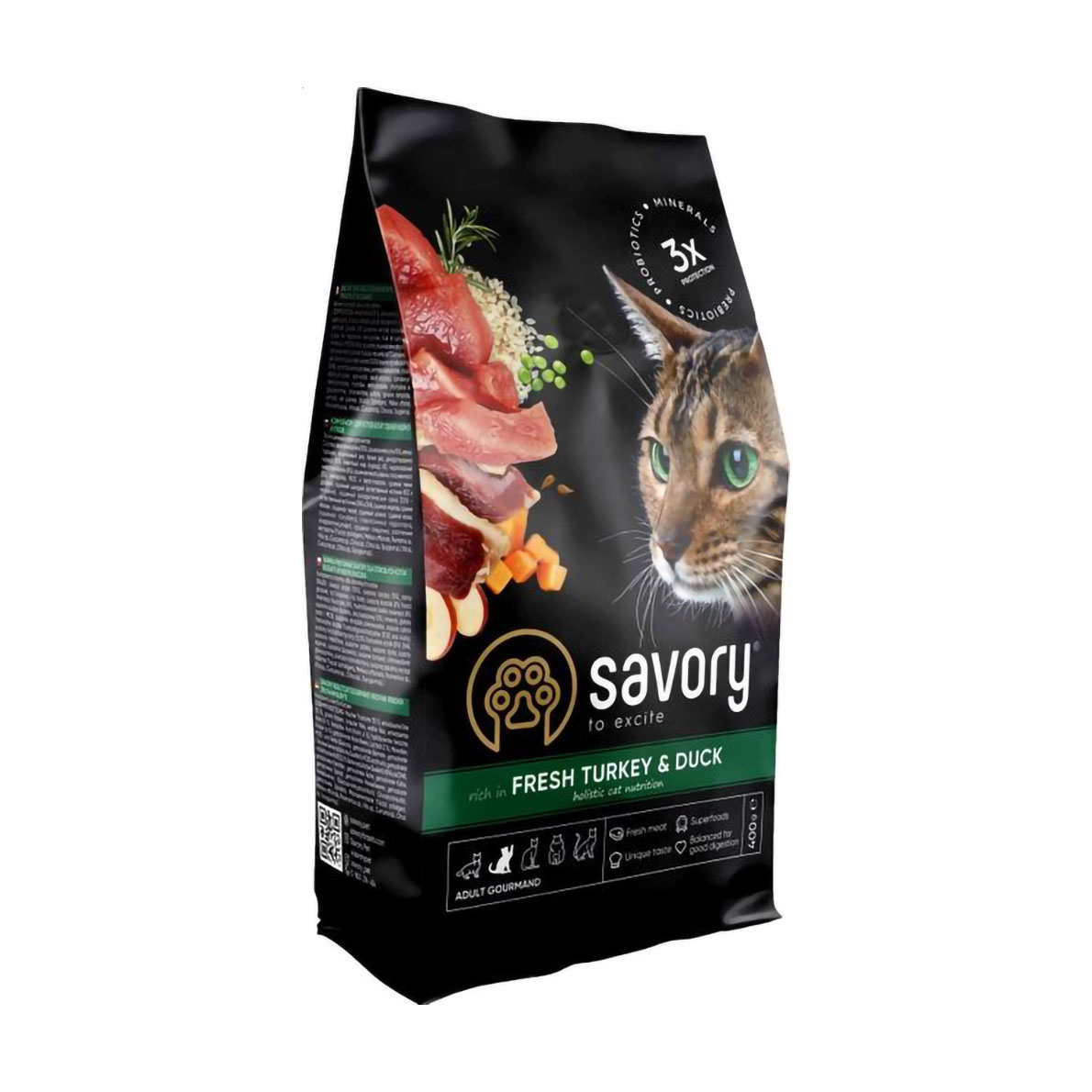 

Сухий корм для дорослих кішок-гурманів Savory Adult Gourmand Fresh Turkey & Duck з свіжим м'ясом індички та качки, 400 г