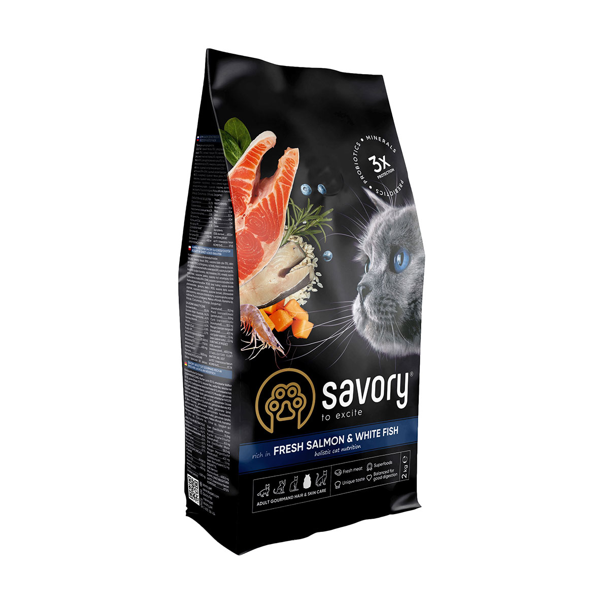 

Сухий корм для довгошерстих дорослих кішок Savory Adult Gourmand Fresh Salmon & White Fish з лососем та білою рибою, 2 кг